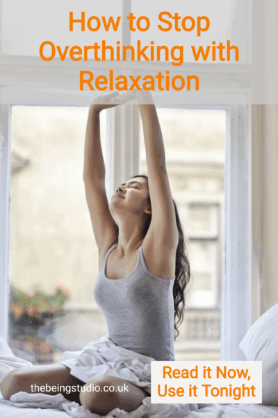 How to stop overthinking at night: female on the bad stretching, muscle relaxation steps. Sleep, racing thoughts.